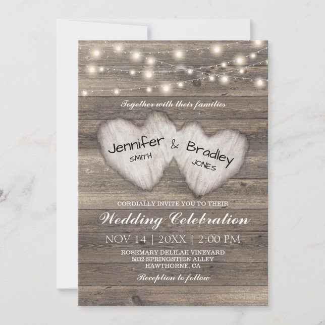 Invitación Boda Rústico de la cadena de luces del país (Anverso)