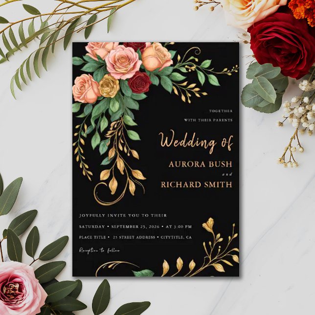 Invitación Boda Rústico de la caída floral del Boho negro de  (Subido por el creador)