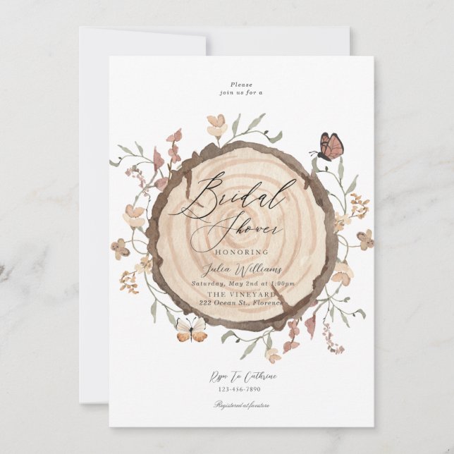 Invitación Boda Rústico de la ducha de novia de la trozo de m (Anverso)