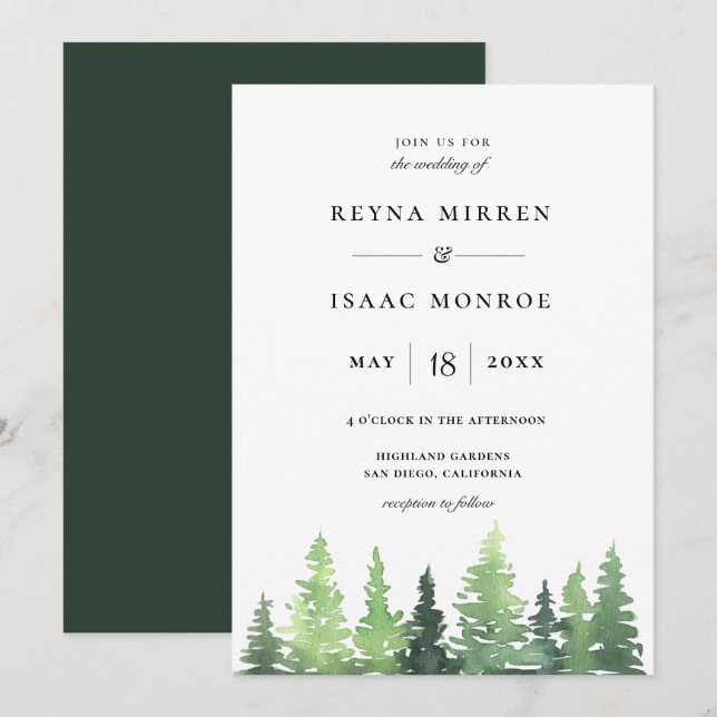 Invitación Boda Rústico de la escena forestal de Woodland (Anverso / Reverso)