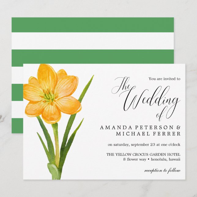 Invitación Boda rústico de la flor amarilla Crocus de moda (Anverso / Reverso)