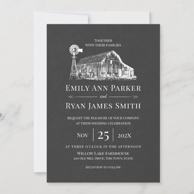 Invitación Boda Rústico de la Granja y el Molino de Invierno (Anverso)