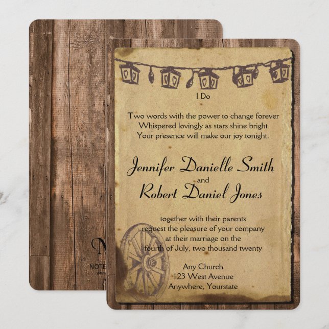 Invitación Boda Rústico de la Linterna de Madera de Barn (Anverso / Reverso)
