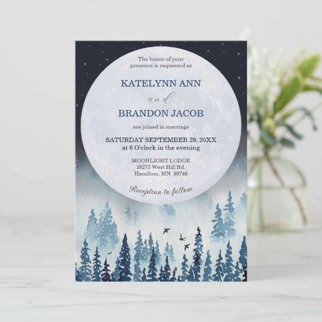 Invitación Boda Rústico de la Luna de Medianoche (Anverso de pie)