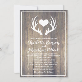 Invitación Boda Rústico de la Madera de Barn y los Antlers de