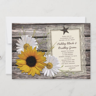 Invitación Boda Rústico De La Madera Del Sunflower Daisy Lace