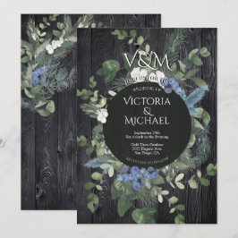 Invitación Boda rústico de la madera oscura y la flora de los
