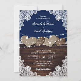 Invitación Boda Rústico de la Marina Azul de la Madera Azul B