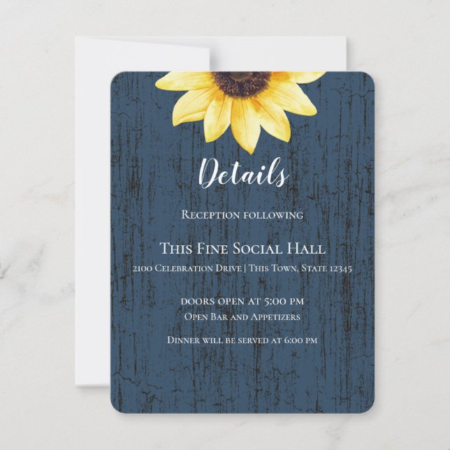 Invitación Boda Rústico de la Marina Azul Girasol y enciende (Anverso)