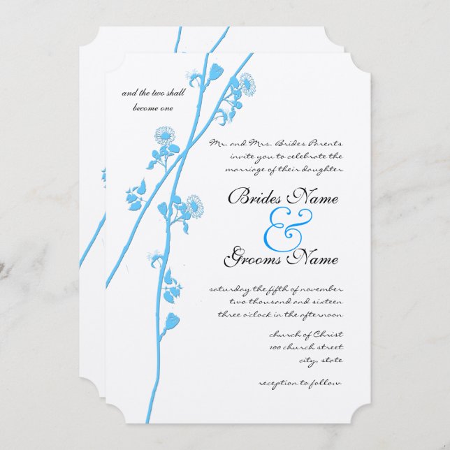 Invitación Boda Rústico de la Rama de Flor Silvestre Azul de  (Anverso / Reverso)