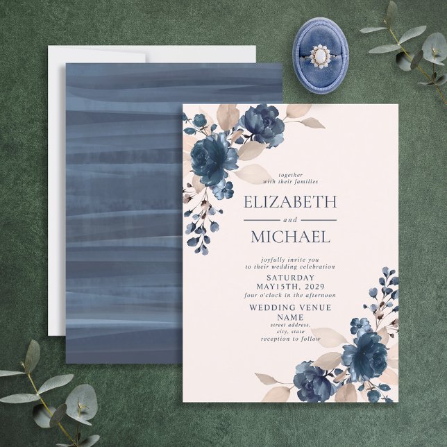 Invitación Boda Rústico de las flores azules de la marina ros (Subido por el creador)