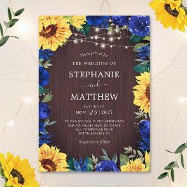 Invitación Boda Rústico De Las Luces Florales Azules De Giras