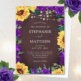 Invitación Boda Rústico de las Luces Florales Moradas del Gir