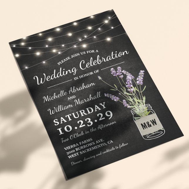 Invitación Boda Rústico de Lavanda Mason Jar Lights (Subido por el creador)