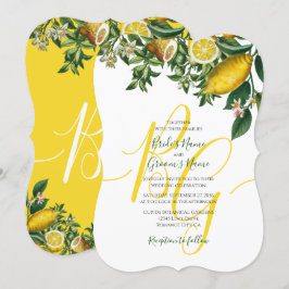 Invitación Boda Rústico de Limón Amarillo y Vegetación Foliag