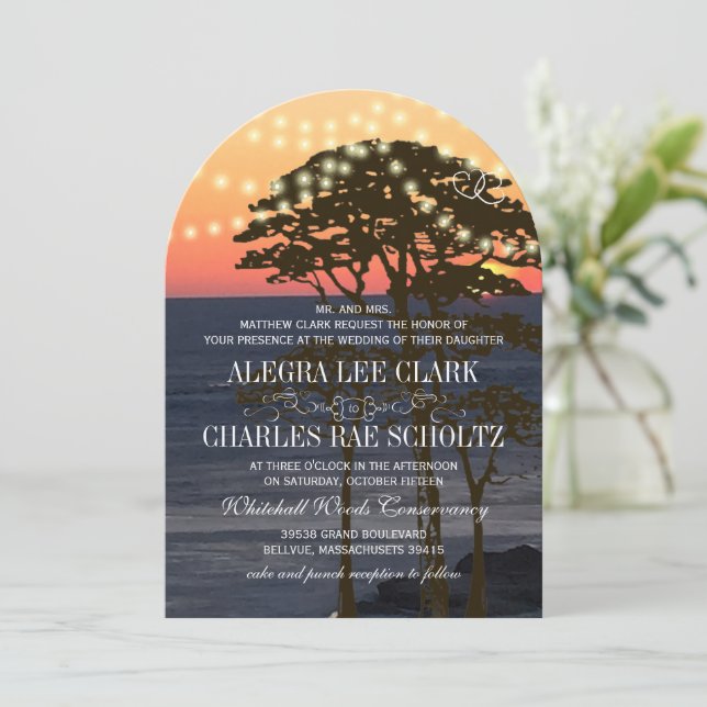 Invitación Boda rústico de los bosques de atardecer (Anverso de pie)