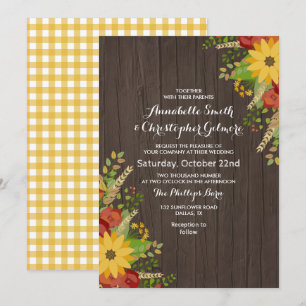 Invitación Boda Rústico de los cereales de girasol y madera