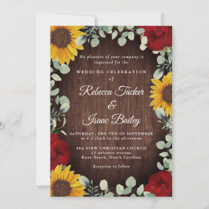 Invitación Boda Rústico de los girasoles Eucalyptus Red Rose 