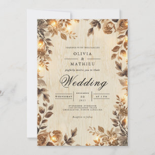 Invitación Boda Rústico de Luces Florales de Sepia
