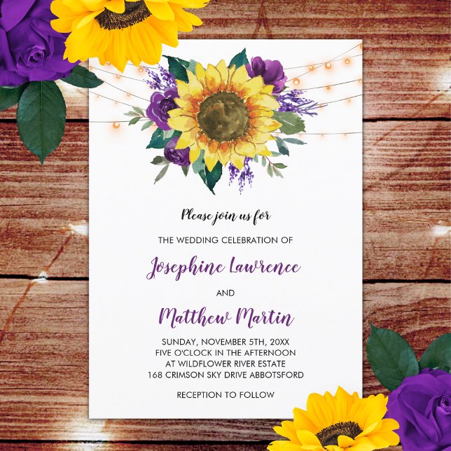 Invitación Boda Rústico De Luces Florales Rosa Púrpura De Gir (Subido por el creador)