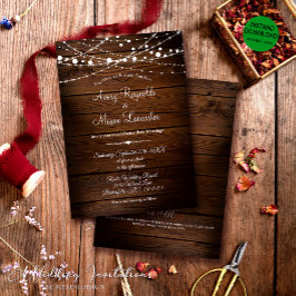 Invitación Boda Rústico de Madera de Barn y Luces de Cadena