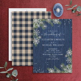Invitación Boda Rústico de madera de invierno de plata azul