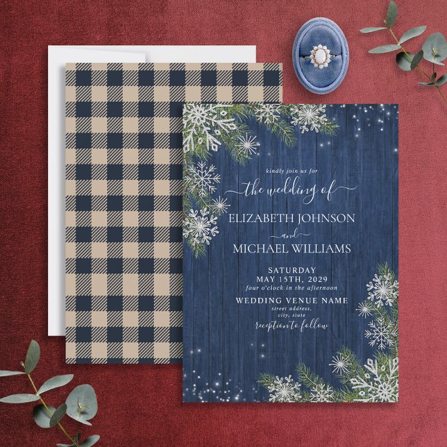 Invitación Boda Rústico de madera de invierno de plata azul (Subido por el creador)