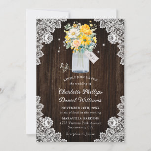Invitación Boda Rústico De Madera Floral De Cubrecamas Amaril