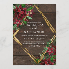 Invitación Boda Rústico de Madera Floral de Poinsettia de Oro