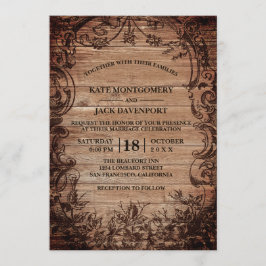 Invitación Boda Rústico de madera grabada de época