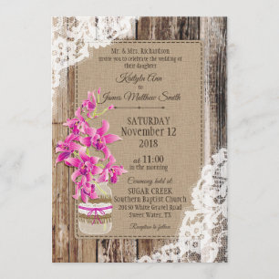 Invitación Boda Rústico de madera magenta orquídea