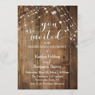 Invitación Boda Rústico de Madera Marrón, Cadenas Blancas