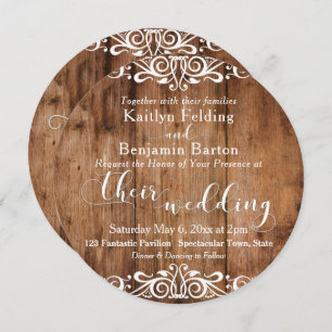Invitación Boda Rústico de Madera Marrón y Tipografía Blanca