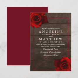 Invitación Boda Rústico de Madera Rústica de la Rosa Roja de