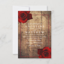 Invitación Boda Rústico de Madera Rústica de la Rosa Roja de 