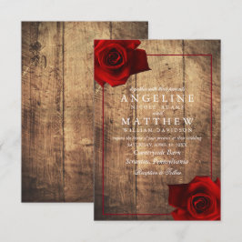 Invitación Boda Rústico de Madera Rústica de la Rosa Roja de