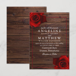 Invitación Boda Rústico de Madera Rústica Rosa Borgoña