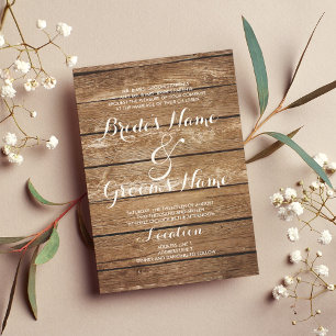 Invitación Boda rústico de madera vintage marrón