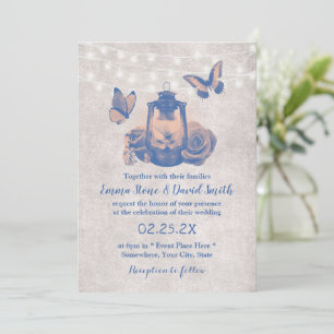 Invitación Boda rústico de mariposa y flor de la linterna vin