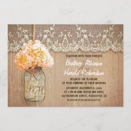 Invitación boda rústico de mason jar durazno hidrangea