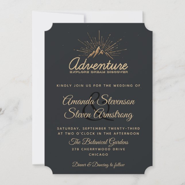 Invitación Boda Rústico de Mountain Adventure (Anverso)