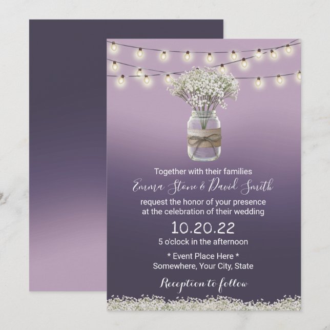 Invitación Boda Rústico de Ombre Púrpura Floral de Respiració (Anverso / Reverso)