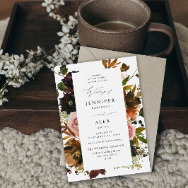 Invitación Boda Rústico de Oro, Morado y Floral Rosa 4-Blanco