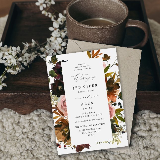 Invitación Boda Rústico de Oro, Morado y Floral Rosa 4-Blanco (Subido por el creador)
