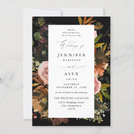 Invitación Boda Rústico de Oro, Morado y Floral Rosa 4-Negro