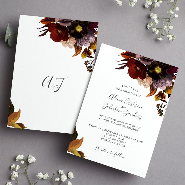 Invitación Boda rústico de otoño de Borgoña (Subido por el creador)