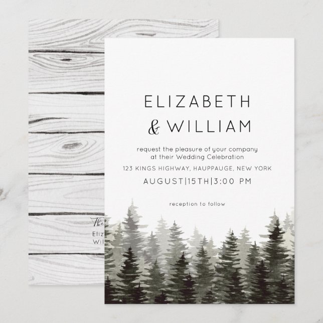 Invitación Boda Rústico de Paine Trees (Anverso / Reverso)