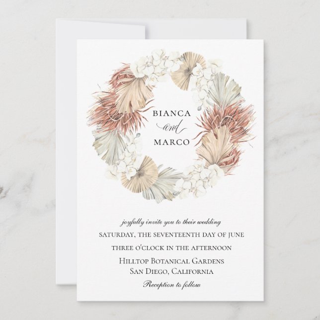 Invitación Boda Rústico de Palm Wreath (Anverso)