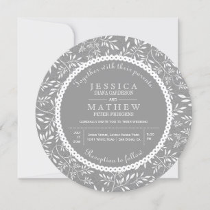 Invitación Boda rústico de papel kraft gris patrón de hojas