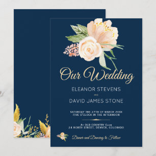 Invitación Boda rústico de peach azul marino